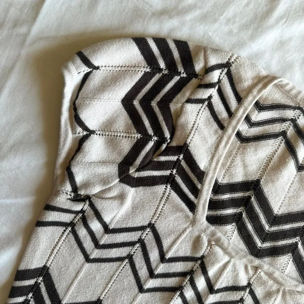 Ann Taylor White & Brown Chevron Square Neck Short‎ Sleeve Sweater Sz PL Twee